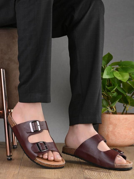Mens Arizona Cherry Leather Slippers- Duocart